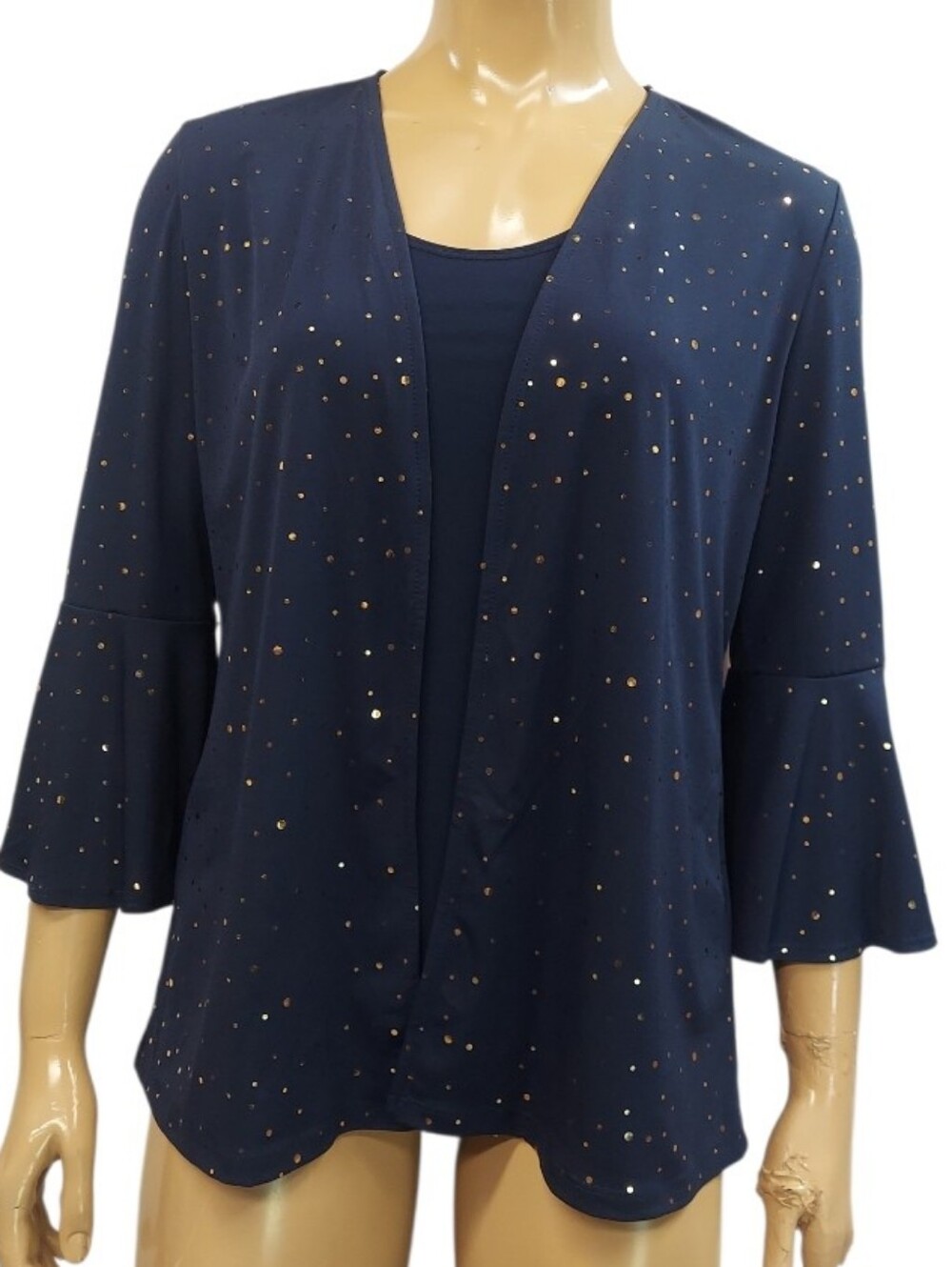 Slinky Brand Navy Sparkle Bell-Sleeve Women's Tank & Cardigan Top